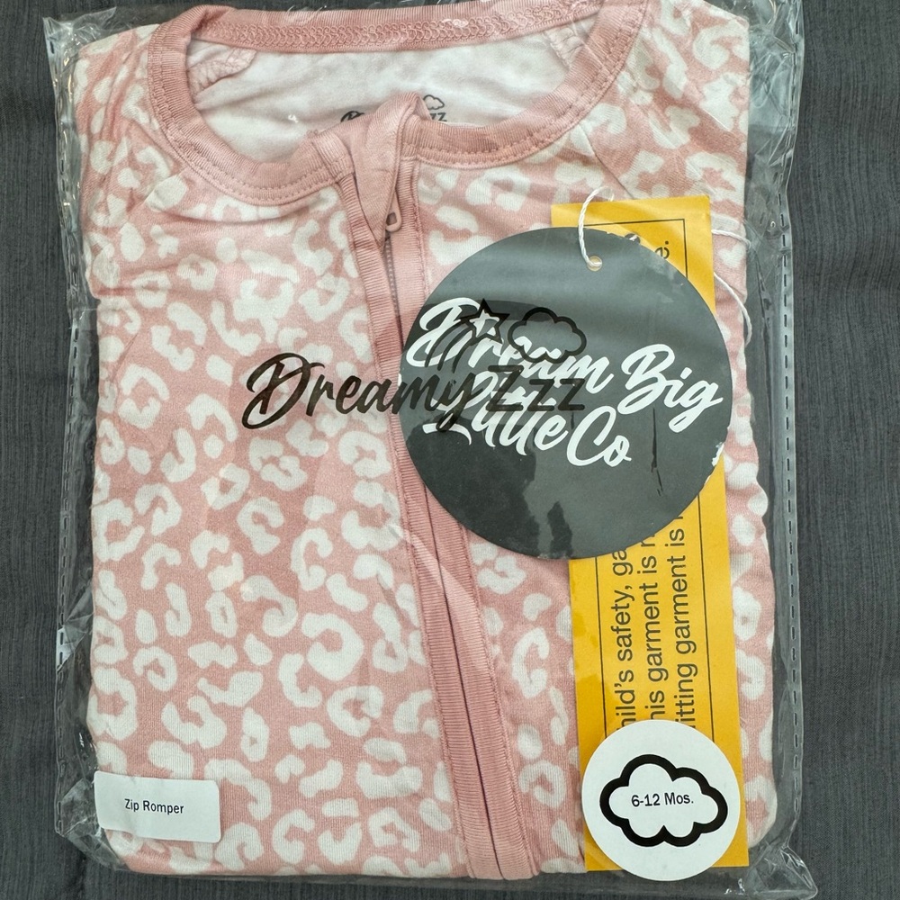 Dream Big Little Co blushing leopard dream romper zip pajamas
